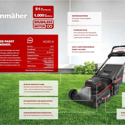 Kress KG761.9 60V 53cm Akkumäher Vario mit Doppklinge – Detailansicht