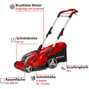 EINHELL PROFESSIONAL Akku-Rasenmäher RASARRO 36/40, 2x4,0 Ah Akkus + – Detailansicht